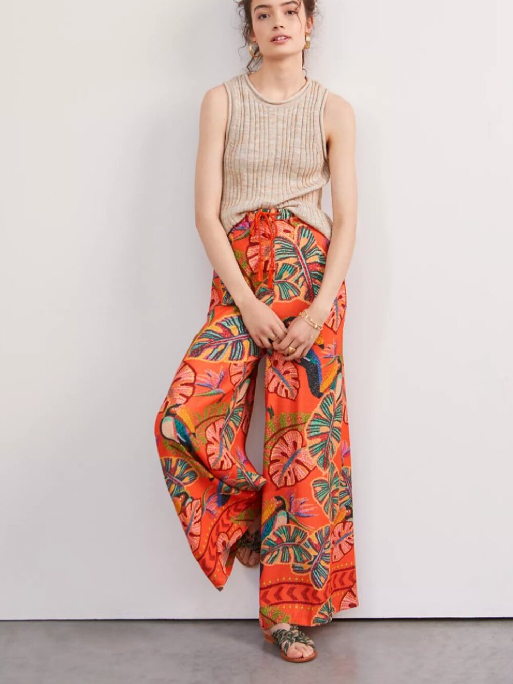 Farm Rio Birdie Wide-Leg Pants Size Medium